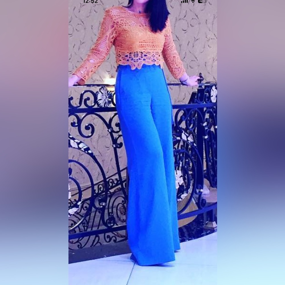 MASSIMO DUTTI high waisted blue tall wide legs pants trousers size 2